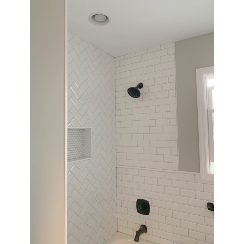 inside of new modern farmhouse bathroom shower